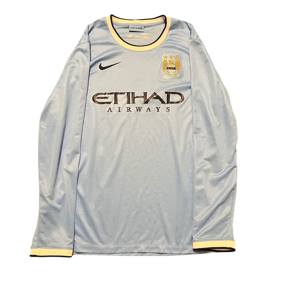 Nike Manchester City 2013-14 Home Jersey Long Sleeve Blue Mens Large Etihad MCFC